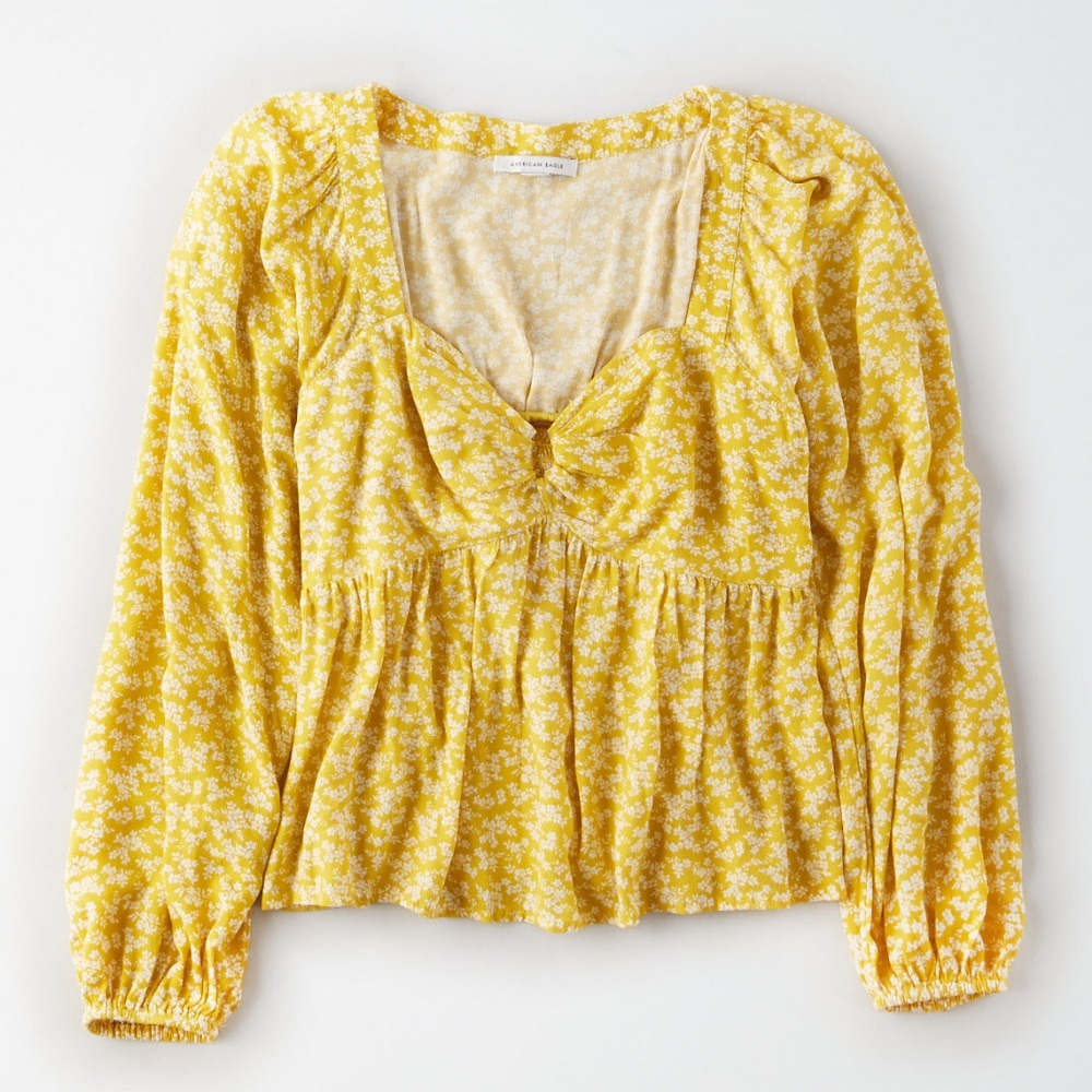 YELLOW FLORAL TOP WITH RING DETAIL